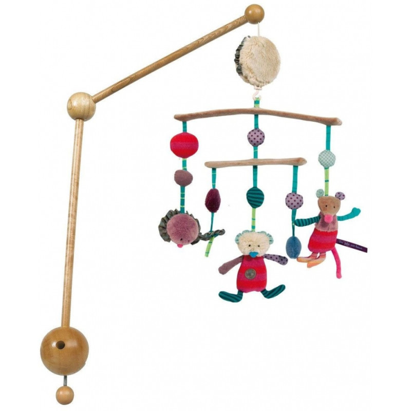 Moulin Roty Les Jolis Pas Beaux Wood Textile Turning Musical Mobile 55x30cm Baby Central